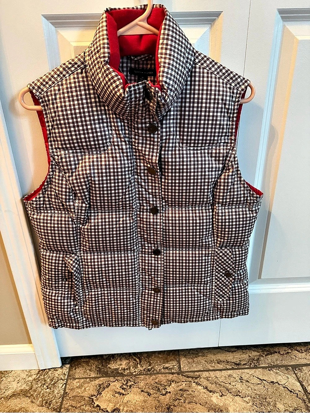 Tommy Hilfiger Checkered Vest in Brown & White Size Medium
